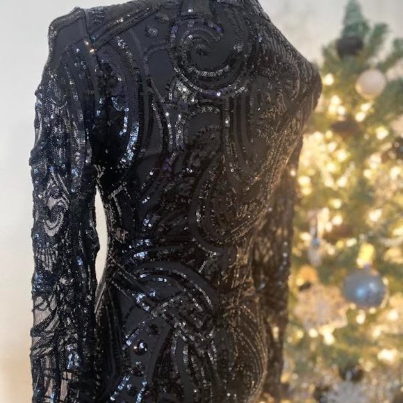 Black Sequin Holiday Dress - Picture 3 of 3
